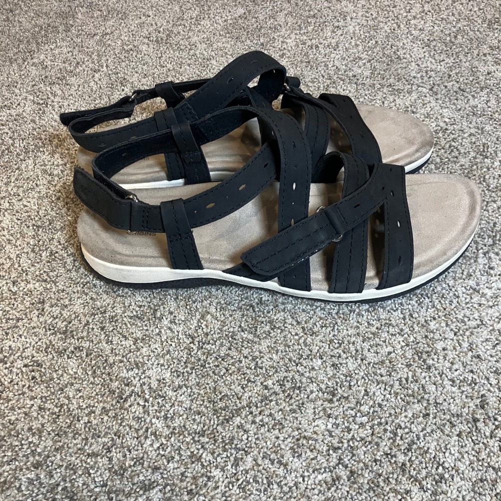 Earth Origins Womens Black Multi Strap Comfort Sandals 10M Hook Loop Adjustable - Picture 2 of 8